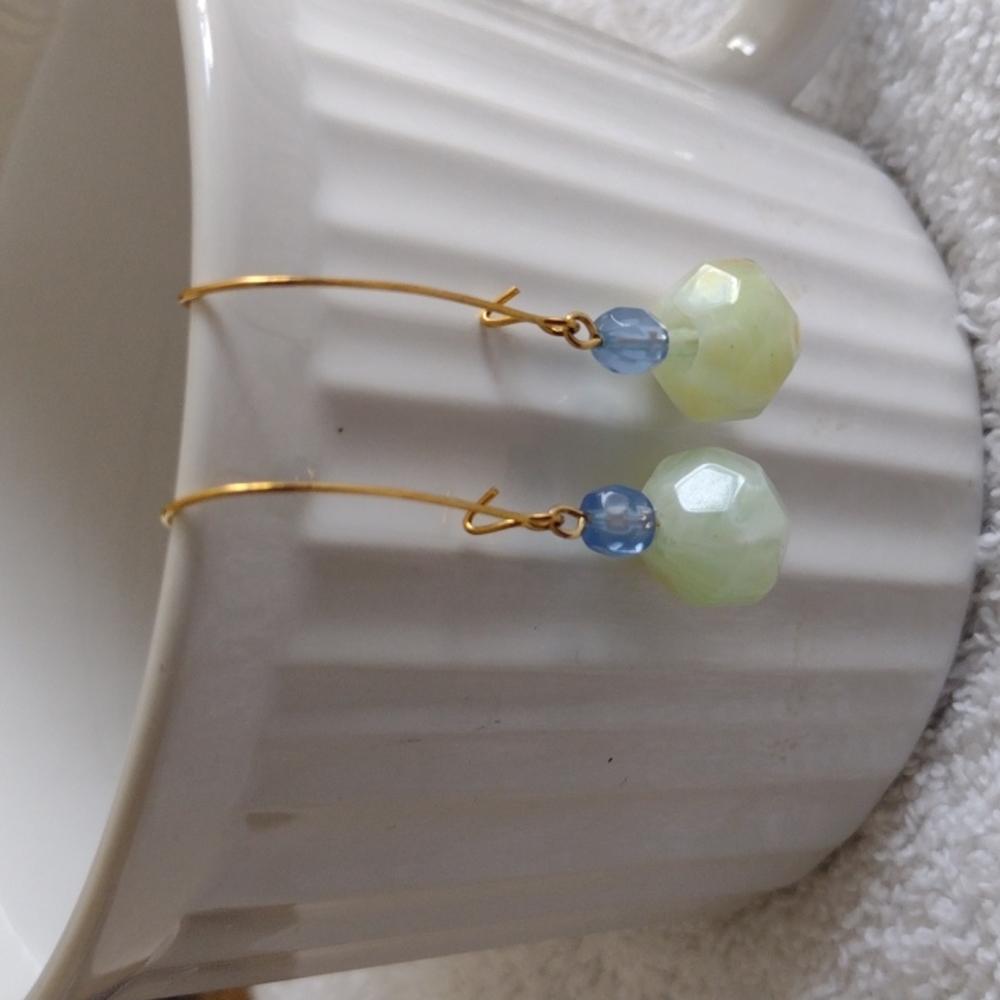 Soft yellow and blue dangle earrings